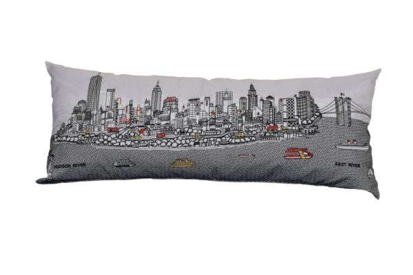 NYC embroidered long pillow - Ivory