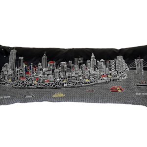NYC embroidered long pillow - charcoal