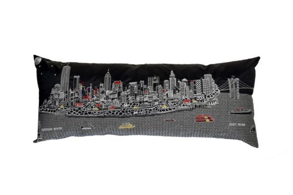 NYC embroidered long pillow - charcoal