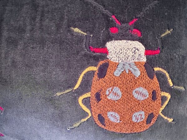 Velvet Embroidered Pillow w/ Beetles - Image 5