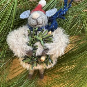 Fancy Wool Felt Mouse holding Wreath