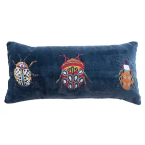 Velvet Embroidered Pillow w/ Beetles