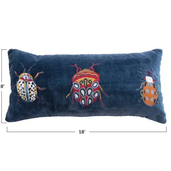 Velvet Embroidered Pillow w/ Beetles - Image 7