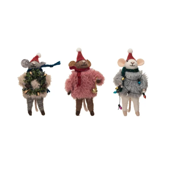 Fancy Wool Felt Mouse holding Wreath - Image 3
